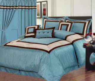Pcs Contemporary Comforter Set Queen Aqua/Brown/Beige  