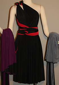ELAN Reversible Silky Convertible Wrap Magic Dress Black & Red Gray 