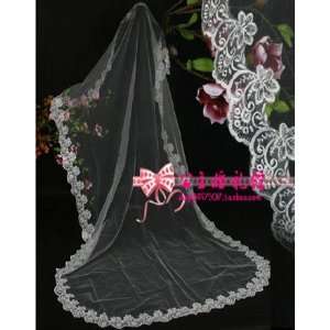   1T White CATHEDRAL LACE MANTILLA WEDDING Bride VEIL 3M: Toys & Games