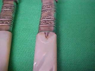 Antique Mother of Pearl Handled Forks with Sterling Silver Bands 