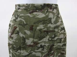 BLUE E. LES COPAINS Green Camouflage Silk Skirt Sz 42  