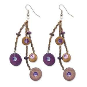   , Hamba Wood, Acrylic Beads & Sequins 3in Dangle Earrings Jewelry