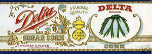 Antique Food Label, Delta Brand Sugar Corn, 1910  