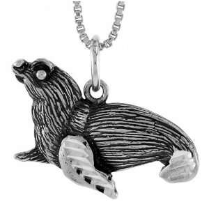 925 Sterling Silver l3/4 in. (19mm) Tall Seal Pendant (w 