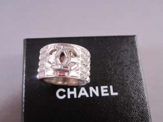 Auth CHANEL 10A Bold Baguette Crystal CC Logo Ring  