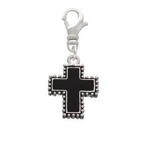  Black Cross with Beaded Border Clip On Charm Arts, Crafts 