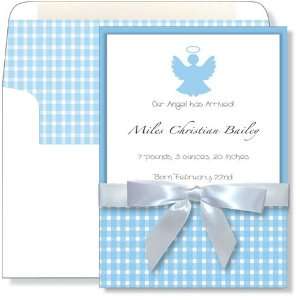  Boy Birth Announcements   Baby Blue Plaid Angel Pocket 