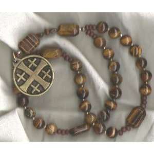   Anglican Prayer Beads of Tiger Eye, Jerusalem Cross 