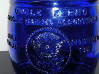   BLUE GLASS APOTHECARY COOKIE JAR Uncle Ezras Cracker Barrel w EAGLE XL