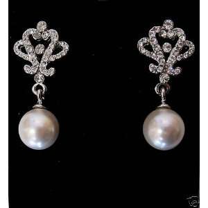  Wedding Prom Pageant Jewelry Jewellery EARRINGS white pearl crystal