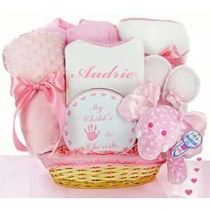  Minky Dots Pink Personalized Gift Basket: Baby