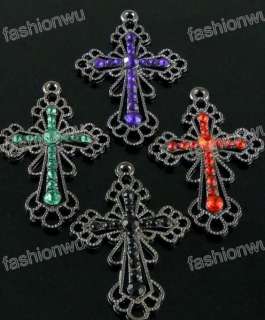 Fancy Assorted 3pcs Rhinestone Cross Pendant Charm Beads zz04  