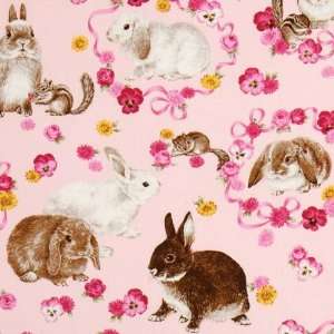  cute pink Easter bunny fabric flowers chipmunks (Sold in 
