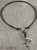   Cord Surfer Necklace w/ Cross Jesus Crucifix Pendant Pewter Sol  