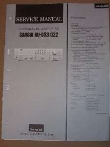 Sansui Service/Repair Manual~AU D33/D22 Amplifier Amp  