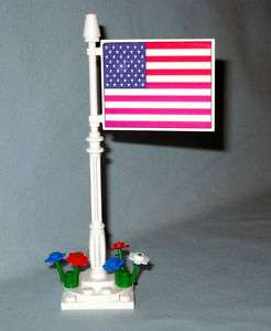 LEGO CUSTOM US, AMERICAN FLAG POLE & FLOWERS, PATRIOTIC  