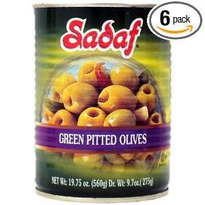 Sadaf Olives Green Pitted, 19.75 Ounce (Pack of 6)  