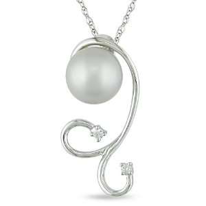  10k White Gold Grey Pearl and Diamond Necklace Jewelry