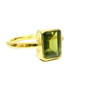   18k Vertical Emerald Cut Ring Peridot   Size 5: Kara Ackerman: Jewelry