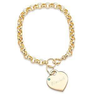 March Engraved Birthstone Heart Charm Bracelet   Personalized Jewelry