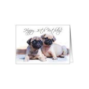  Happy 20th Birthday, Pug Puppies Card Toys & Games