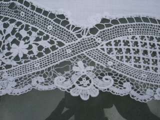 Delicate Victorian Lace Edged Linen Tablecloth  