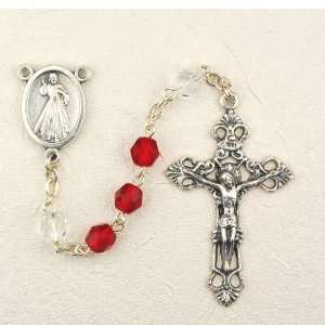  6mm Bead Divine Mercy Rosary, Red & Crystal European Glass 