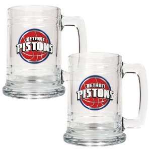  Detroit Pistons NBA 2pc 15oz Glass Tankard Set   Primary Logo 