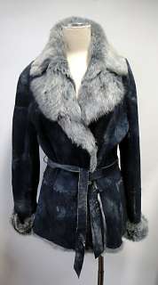 Designer Reversible Belted Rabbit Fur Jacket Coat  