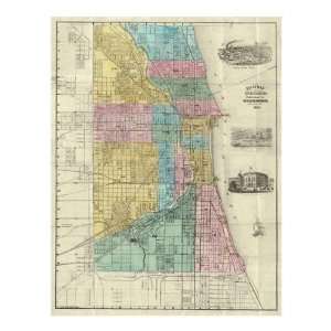  Rufus Blanchard   Guide Map Of Chicago, 1869 Giclee Canvas 