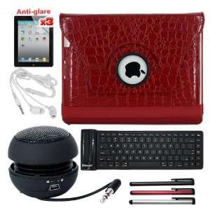   Roll Up Keyboard + Red 360 Rotating Leather Case for Apple Ipad2