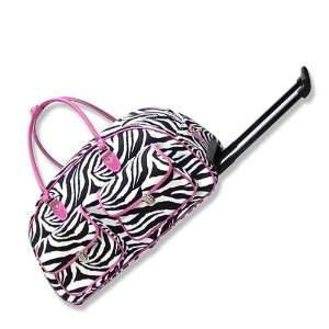    Pink Zebra Rolling Wheeled Duffle Bag Carry Travel Bag Jenzys