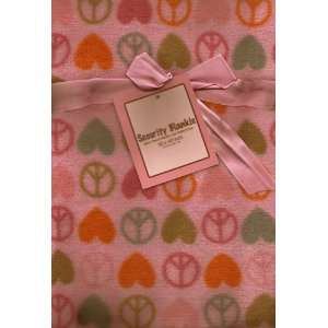 Girls Pink Orange Hearts Love Peace Signs Fleece Baby Blanket Security 