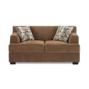  Loveseat with Accent Pillows in Tan Velvet Fabric