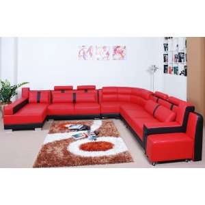  Downtown Contemporary Leather Sectional Sofa   Red / Black 