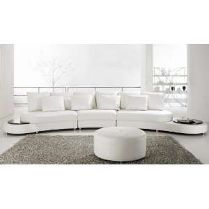  Modern White Leather Sectional Sofa with Ottoman