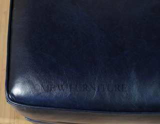 Midnight Blue Leather Arm Chair and Ottoman  