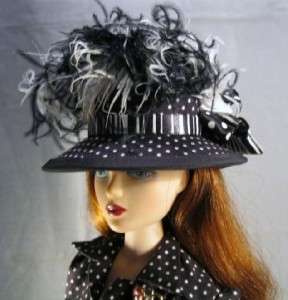 Black Dots & Stripes a Fashion Doll Hat on my Gene Marshall Doll 