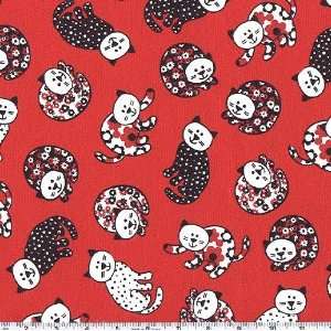   45 Wide Cats & Flowers Red Fabric By The Yard: Arts, Crafts & Sewing