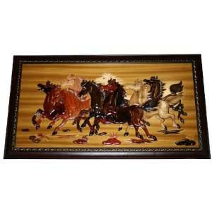  Wooden Horse Picture with Frame: Home & Kitchen