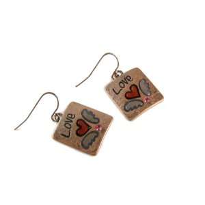 Copper Tone Love Sentiment With Pink Enamel Heart and Wings Dangle 