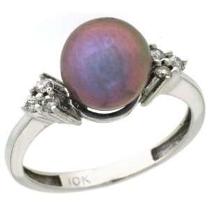  10k White Gold 8.5 mm Pink Pearl Ring w/ 0.105 Carat Brilliant Cut 