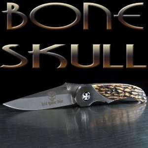  Bone Skull Biker Pocket Folder Motorcycle Knife: Sports 