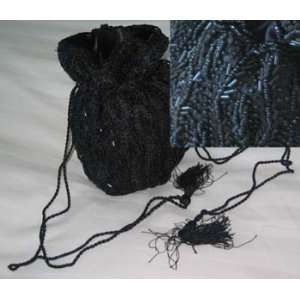  Black Beads Pull String Bag 
