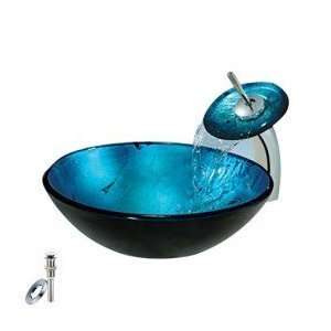  Faucetland 010002687 Blue Round Tempered Glass Vessel Sink 