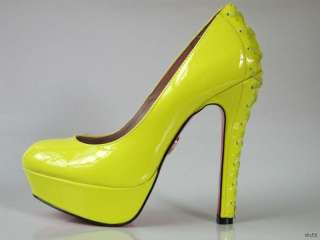 new BETSEY JOHNSON yellow neon corset PLATFORMS heels shoes 6.5  