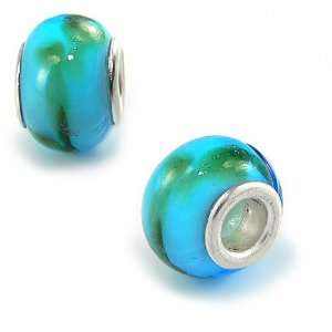 Light Blue & Green Accents Glass Olympia Bead Charm   Compatible with 