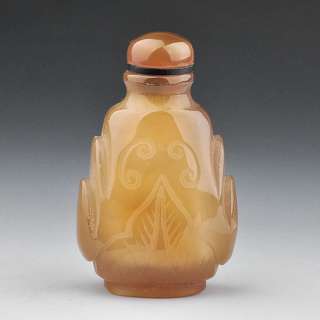 Natural Agate Orange Chinese Carved Snuff Bottle Craft  