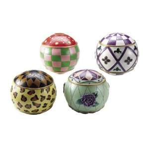  Set of 4 Whimsical Multi Color Geometric Patterned Sphere 