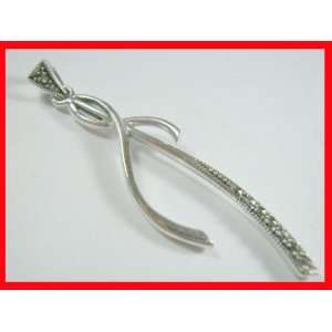  Marcasite Ribbon Pendant Solid Sterling Silver #3155 
